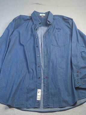 Cutter & Buck Blue Denim Button Down Shirt Long Sleeve Cotton Size L